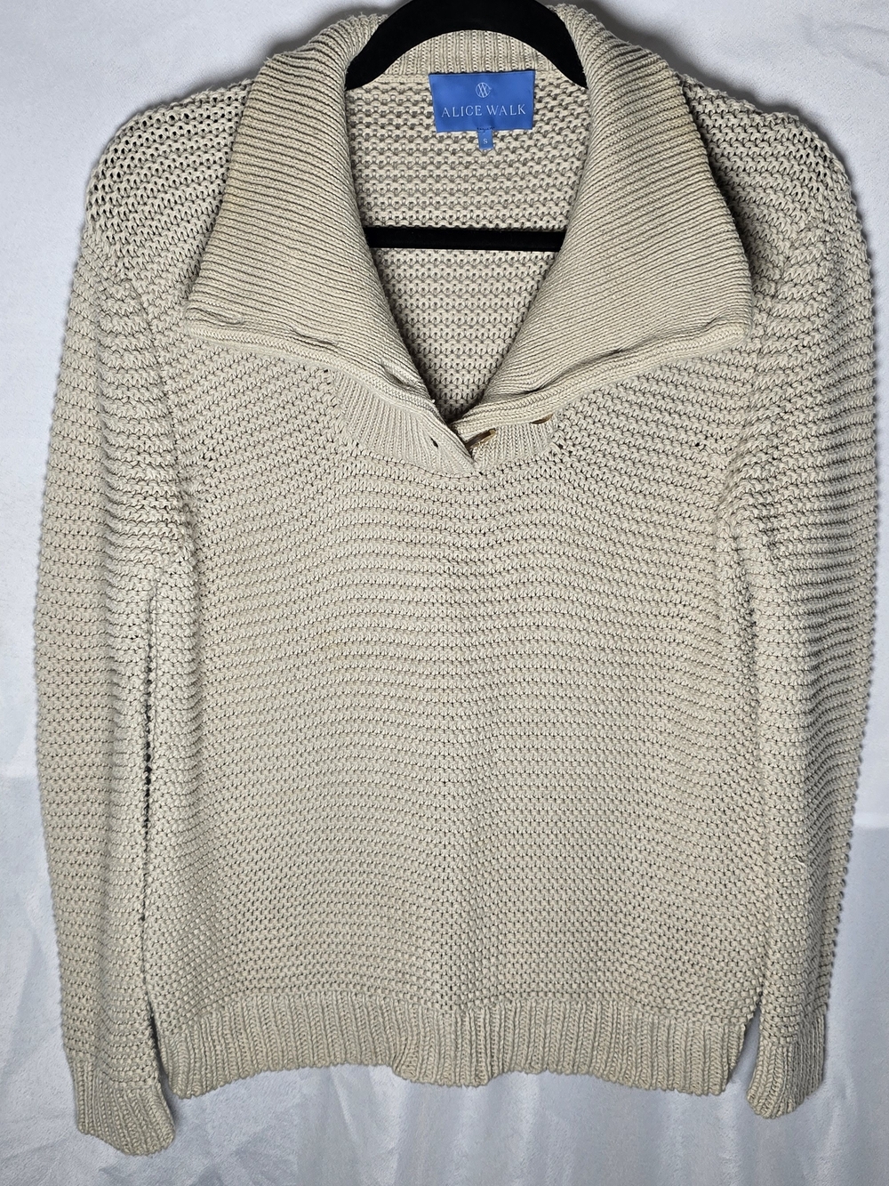 Alice Walk 100% Cotton Chunky Knit Cream Popover Preppy Sweater, Sz S